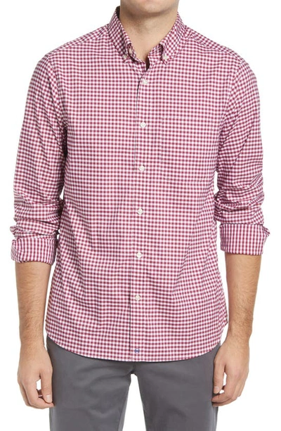 Vineyard Vines On-the-go Brrr Performance Gingham Check Classic Fit Button Down Shirt In Red Wine