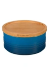 Le Creuset Glazed Stoneware 23 Ounce Storage Canister With Wooden Lid In Marsielle