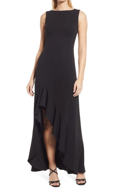 Vince Camuto Ruffe Front Sleeveless Gown In Black