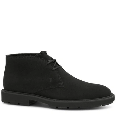 Tod's Ankle Boot In Suede And Sheepskin In Black