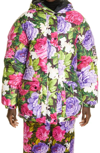 Richard Quinn Roxy Floral Print Oversize Reversible Down Puffer Jacket In Roxy Black