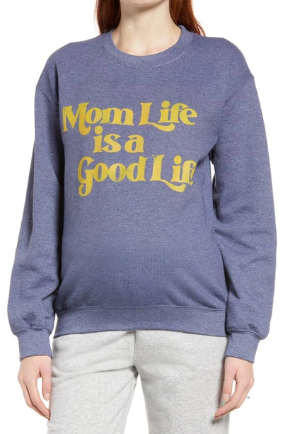 Bun Maternity Mom Life Maternity Sweatshirt In Heather Navy