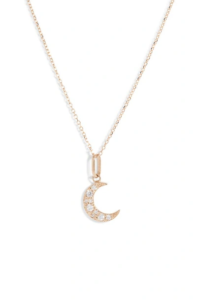 Anzie Luna Diamond Moon Pendant Necklace In White Gold