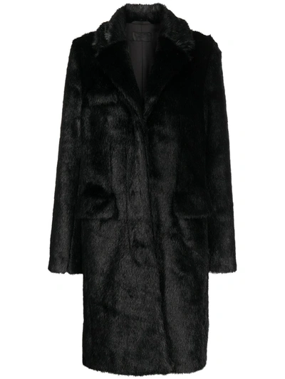 Rta Faux Fur Single-breasted Coat In Black
