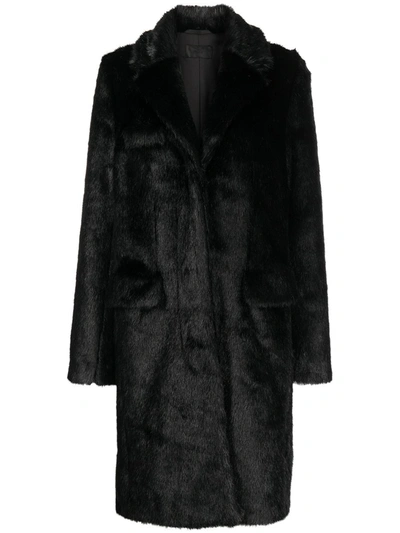 Rta Faux Fur Single-breasted Coat In Schwarz