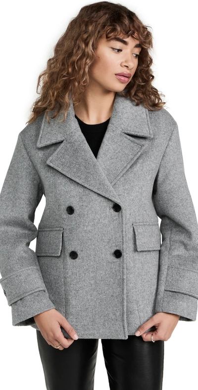 Club Monaco Relaxed Recycled Wool Blend Peacoat In Heather Grey