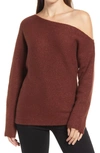Treasure & Bond Sparkle One-shoulder Sweater In Brown Raisin