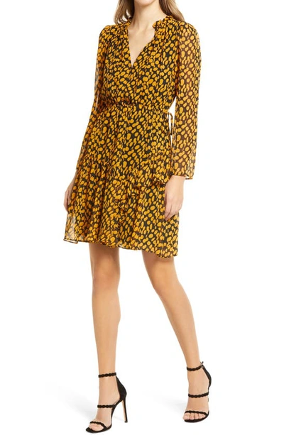 Sam Edelman Ruffle Long Sleeve Dress In Golden Dot
