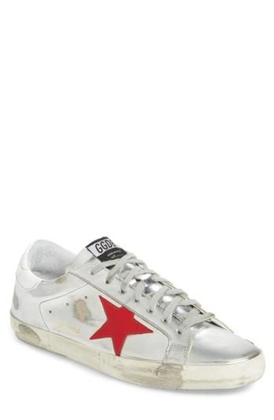 Golden Goose 'superstar' Sneaker In Silver/ Red And Blue Star