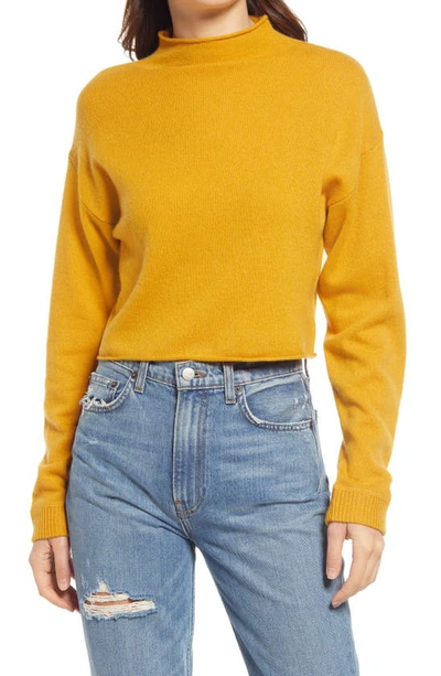 Reformation Cashmere & Wool Crop Roll Neck Sweater In Mustard