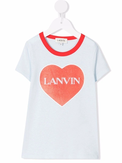 Lanvin Enfant Kids' Mini-me Logo-print Organic Cotton T-shirt In Blue