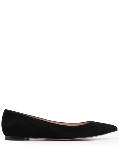 Gianvito Rossi Pointed Suede Ballerina Shoes In Black
