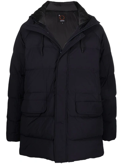 Aspesi Hooded Zip-up Padded Coat In Blue