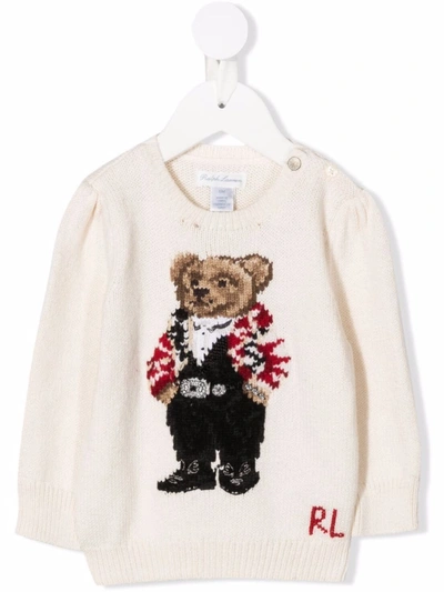 Ralph Lauren Babies' Teddy Bear Intarsia-knit Jumper In White