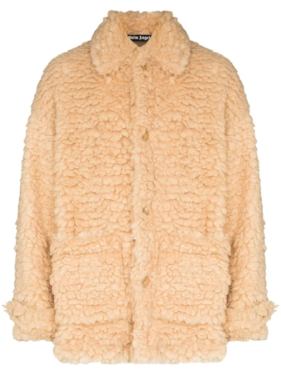 Palm Angels Faux-shearling Single-breasted Short Coat In Neutrals