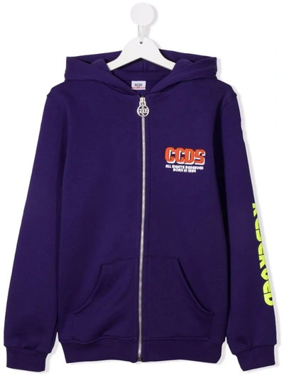 Gcds Teen Logo-print Cotton Hoodie In Purple