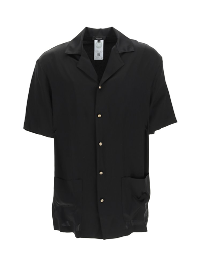 Versace Short-sleeve Silk-blend Shirt In Black