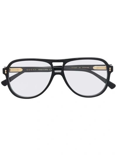 Gucci Black Aviator-style Optical Glasses