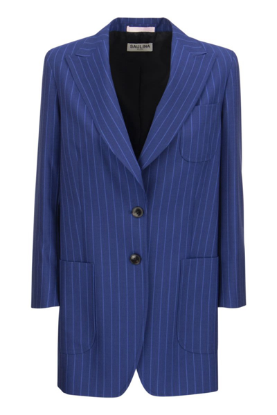 Saulina Alba - Single-breasted Pinstripe Jacket In Bluette