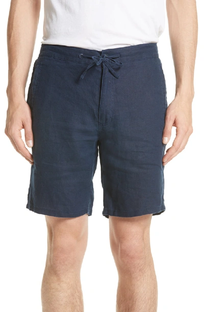 Onia Max Drawstring Linen Shorts In Deep Navy