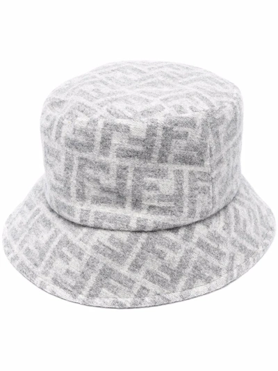 Fendi Ff Jacquard Wool & Silk Bucket Hat In Grey