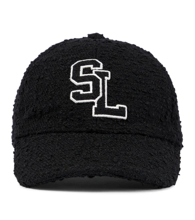 Saint Laurent Embroidered Wool-blend Bouclé Baseball Cap In Black White