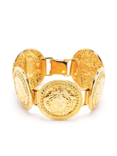 Pre-owned Versace 1990s Large Medusa Coins Bracelet In Gold