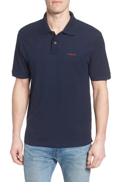 Patagonia Belwe Relaxed Fit Pique Polo In Navy Blue