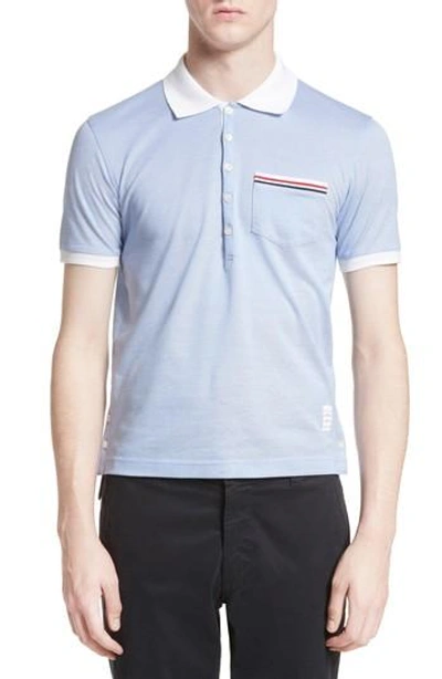 Thom Browne Pocket Polo In Pale Blue
