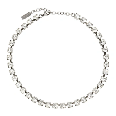 Saint Laurent Silver Crystal Choker Necklace In 8368 Silver Oxide /