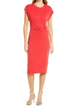 Halogenr Twist Front Knit Sheath Dress In Red Chinoise