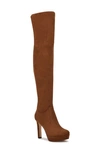 Nine West Women's Gotcha Wide Calf Over The Knee Platform Boots Women's Shoes In Medium Brown