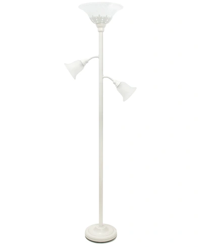 Lalia Home Torchiere Floor Lamp With 2 Reading Lights And Scalloped Glass Shades In White/white Shade