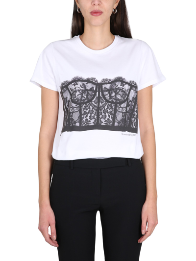 Alexander Mcqueen Lace-overlay Cotton Jersey T-shirt In Black