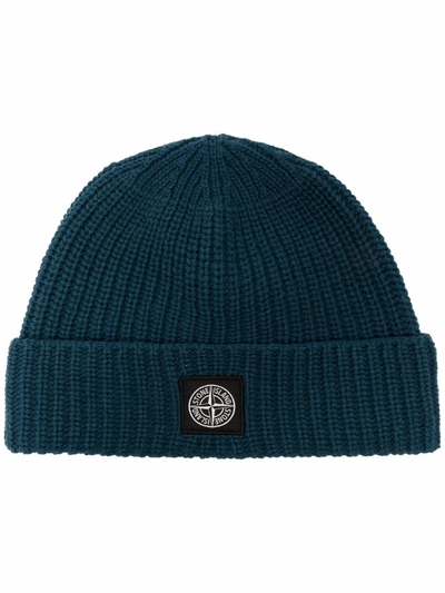 Stone Island Mens Cobalt Blue Brand-patch Wool Beanie Hat In Blau