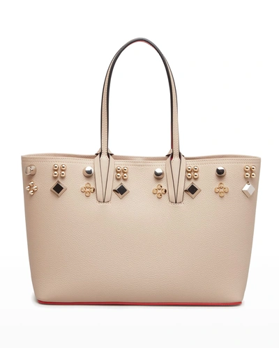 Christian Louboutin Cabata Small Empire Spikes Leather Tote Bag In Taupe