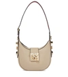 Christian Louboutin Carasky Medium Embellished Textured-leather Shoulder Bag In Feve Gold