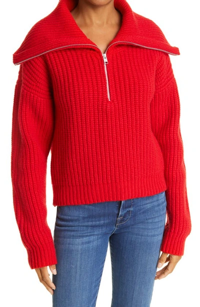 Frame Half Zip Rib Knit Sweater In Red