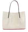 Christian Louboutin Cabarock Small Mock-croc Spiked Shopper Tote Bag In 3127 Craie