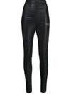 Alexander Wang High Waist Stretch Satin Jersey Ruched Leggings In Black