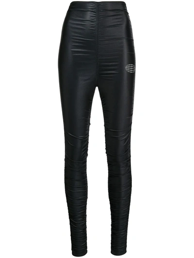 Alexander Wang High Waist Stretch Satin Jersey Ruched Leggings In Black