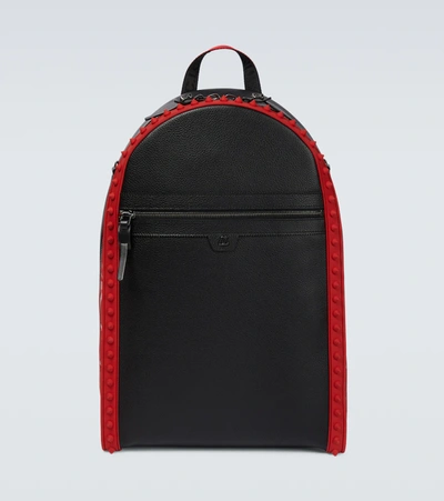 Christian Louboutin Backparis Spiked Rubber-trimmed Full-grain Leather Backpack In Black