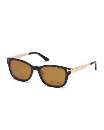 Tom Ford Ophthalmic Square Optical Frames W/ Magnetic Sun Lenses In Yellow/brown