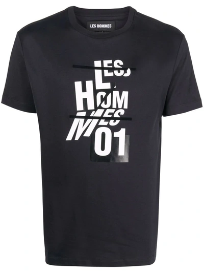 Les Hommes Graphic Logo-print Crew-neck T-shirt In Black
