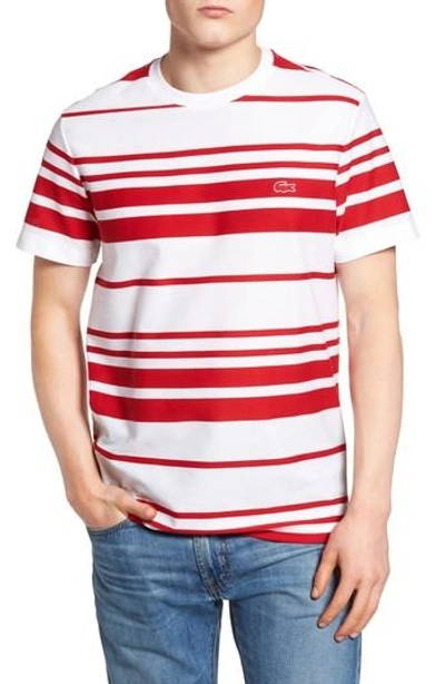 Lacoste Stripe T-shirt In White/ Red ModeSens