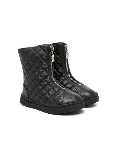 Age Of Innocence Kids' Shearling-lined Quilted Leather Boots In Black