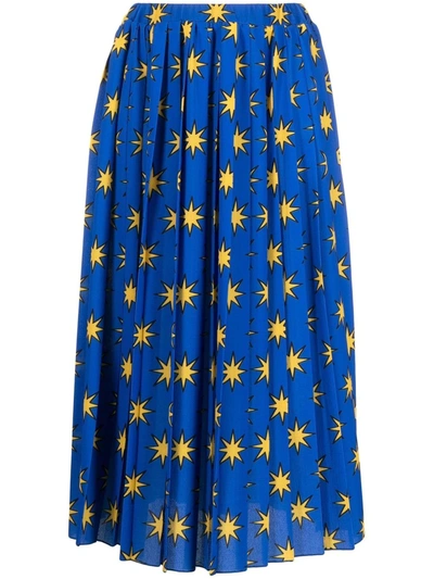 Alessandro Enriquez Starry Printed Pleated Skirt In Blue