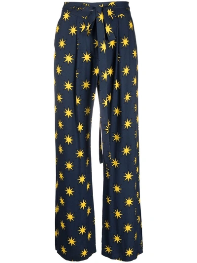 Alessandro Enriquez Starry Printed Straight-leg Trousers In Blue