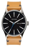 Nixon The Sentry Leather Strap Watch, 42mm In Natural/ Black