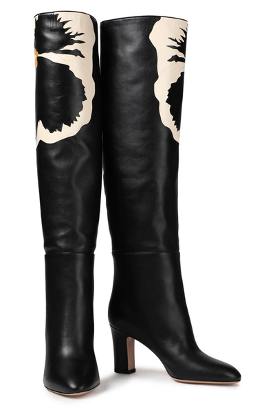 Valentino Garavani Printed Leather Over-the-knee Boots In Black